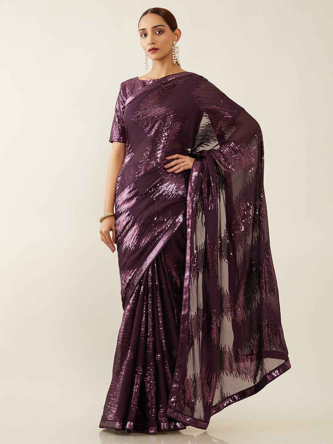 

Ekasya Embellished Sequinned Saree, Purple