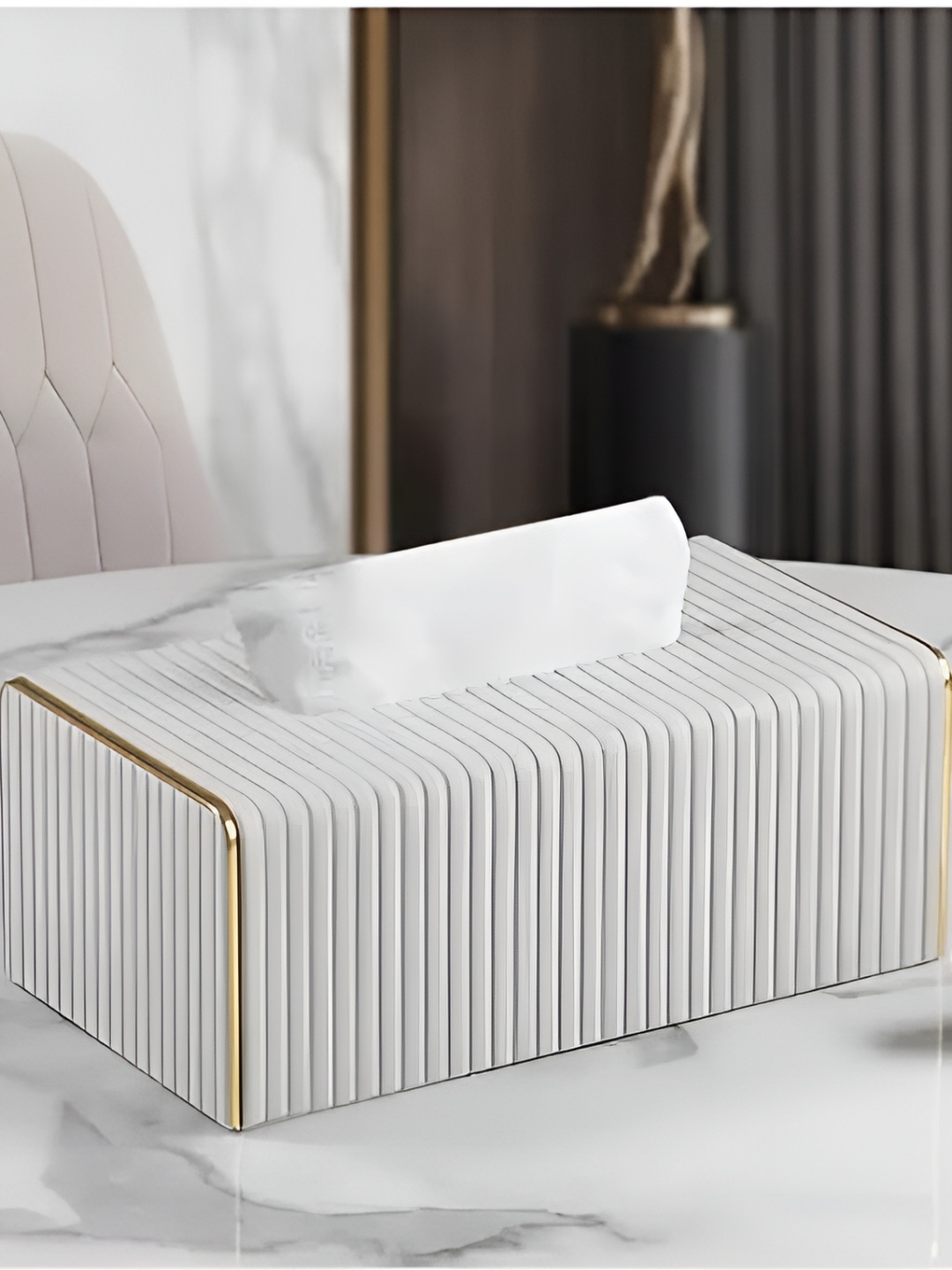 

Samara Home White Tissue Box with Golden Lining