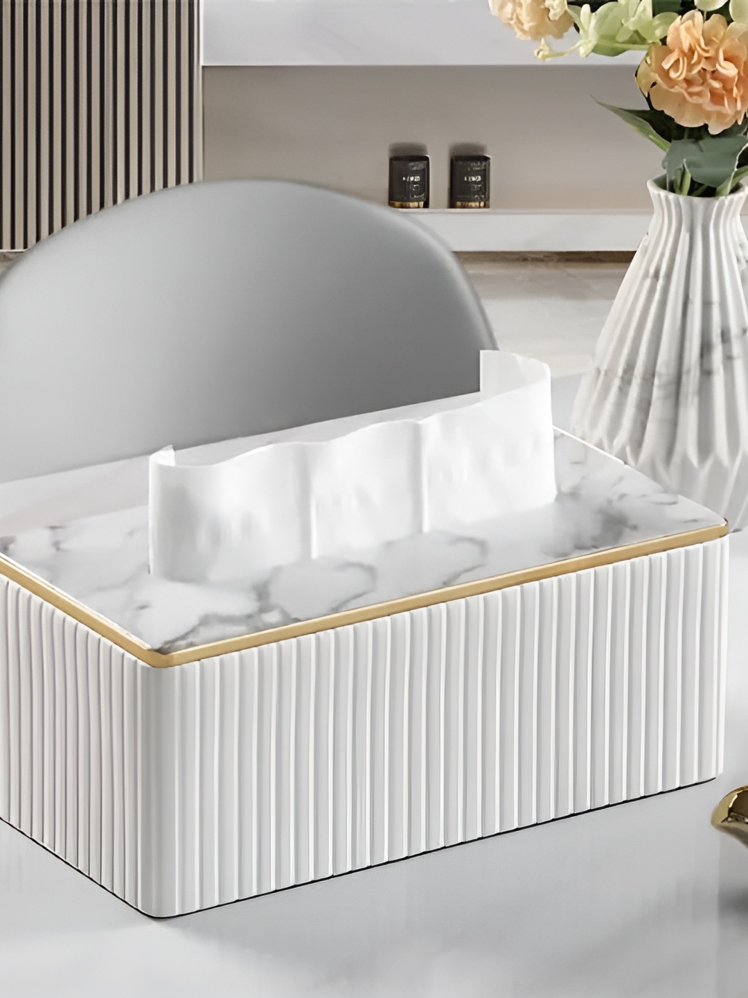 

Samara Home White Tissue Box with Marble Finish
