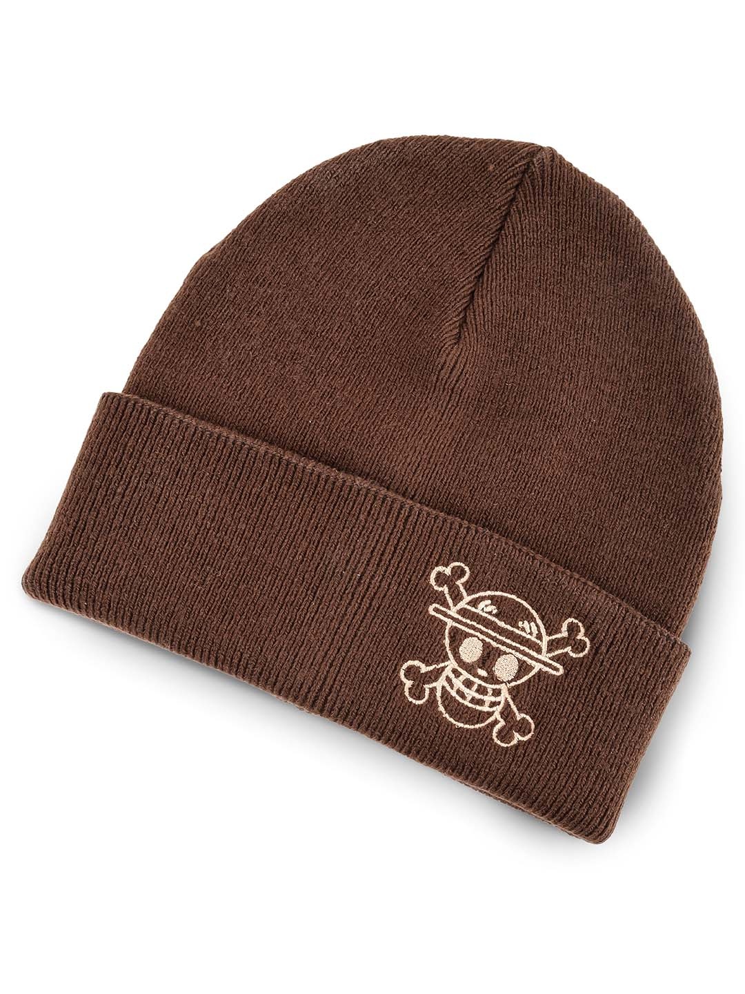 

COMICSENSE Unisex One Piece Anime Inspired Embroidered Beanie, Brown