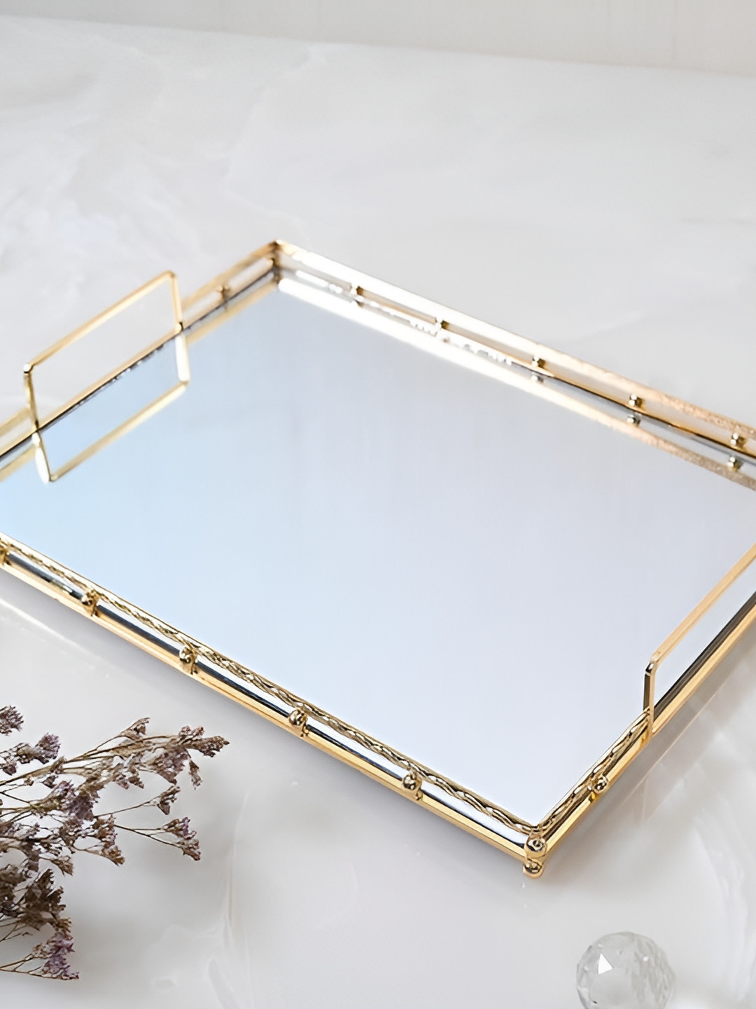 

Samara Home Rectangle Glass Tray With Handles, Gold