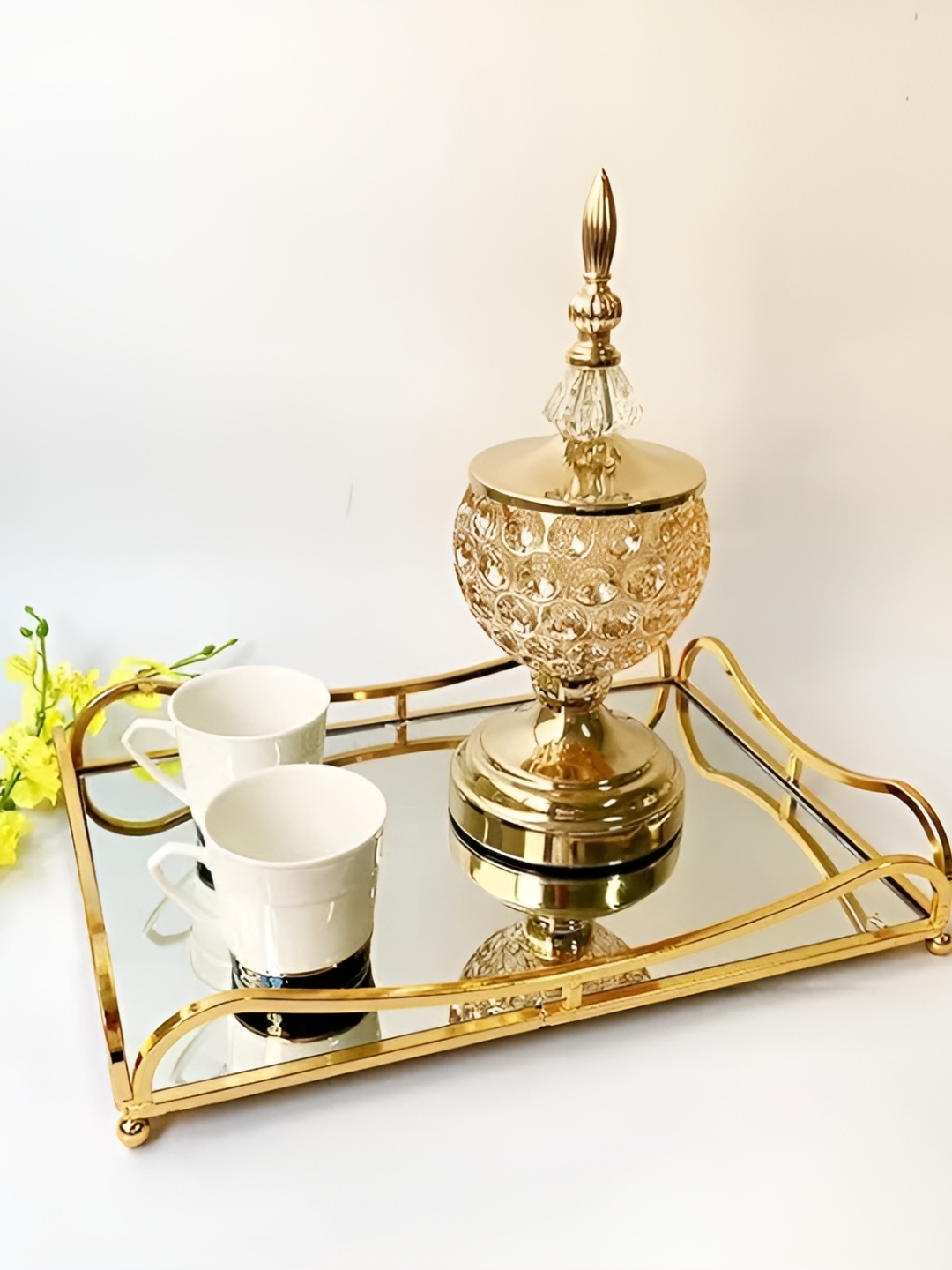 

Samara Home Golden Glass Rectangle Tray, Gold