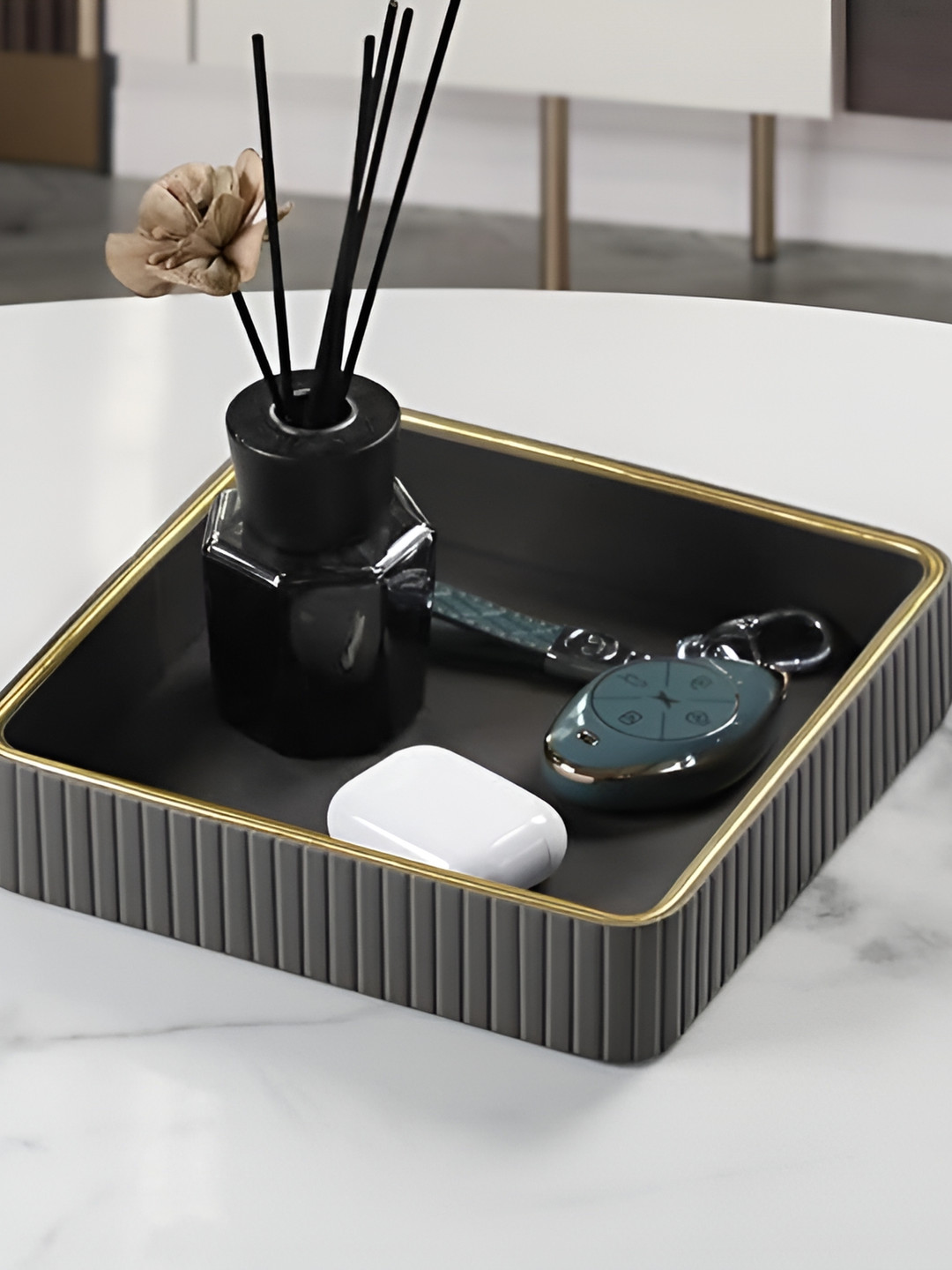 

Samara Home Grey & Gold Toned Textured Square Tray