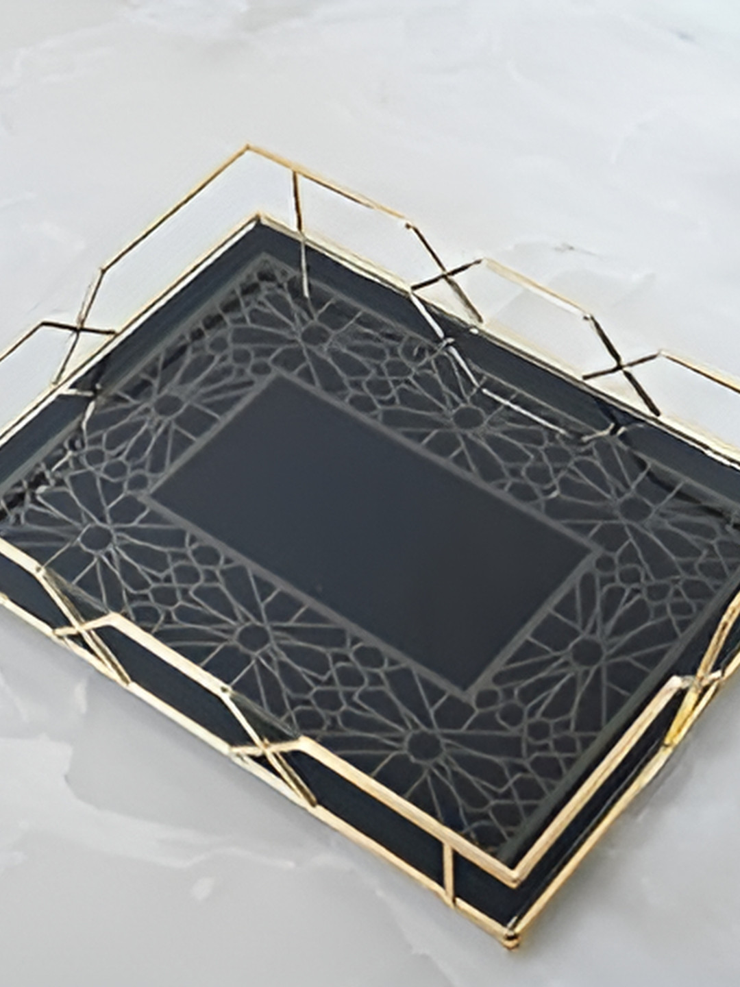 

Samara Home Black & Gold Toned Rectangle Glass Tray