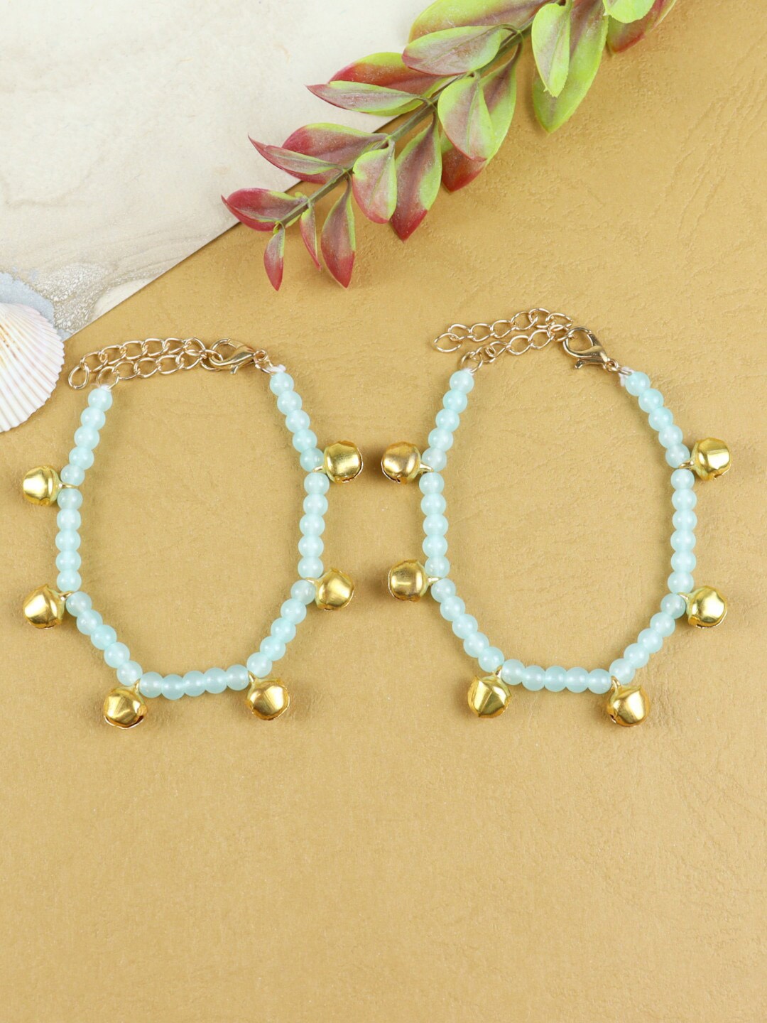 

Asthetika Kids Girls Set Of 2 Beaded Anklets, Gold