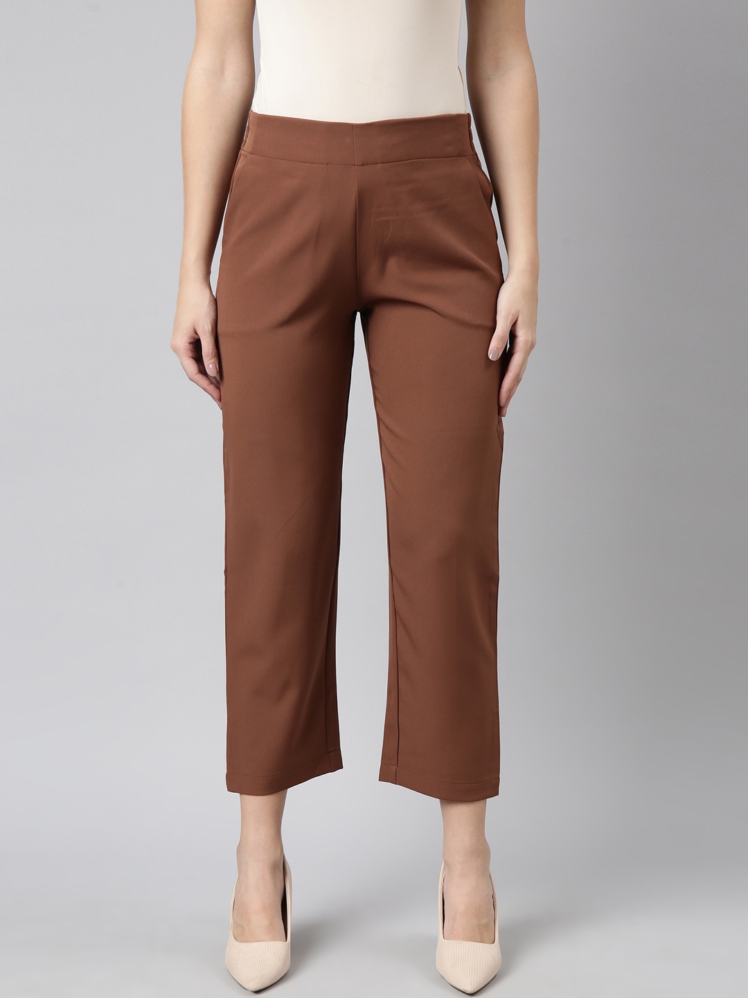 

SHOWOFF Women Comfort Regular Fit Cotton Formal Trouser, Brown