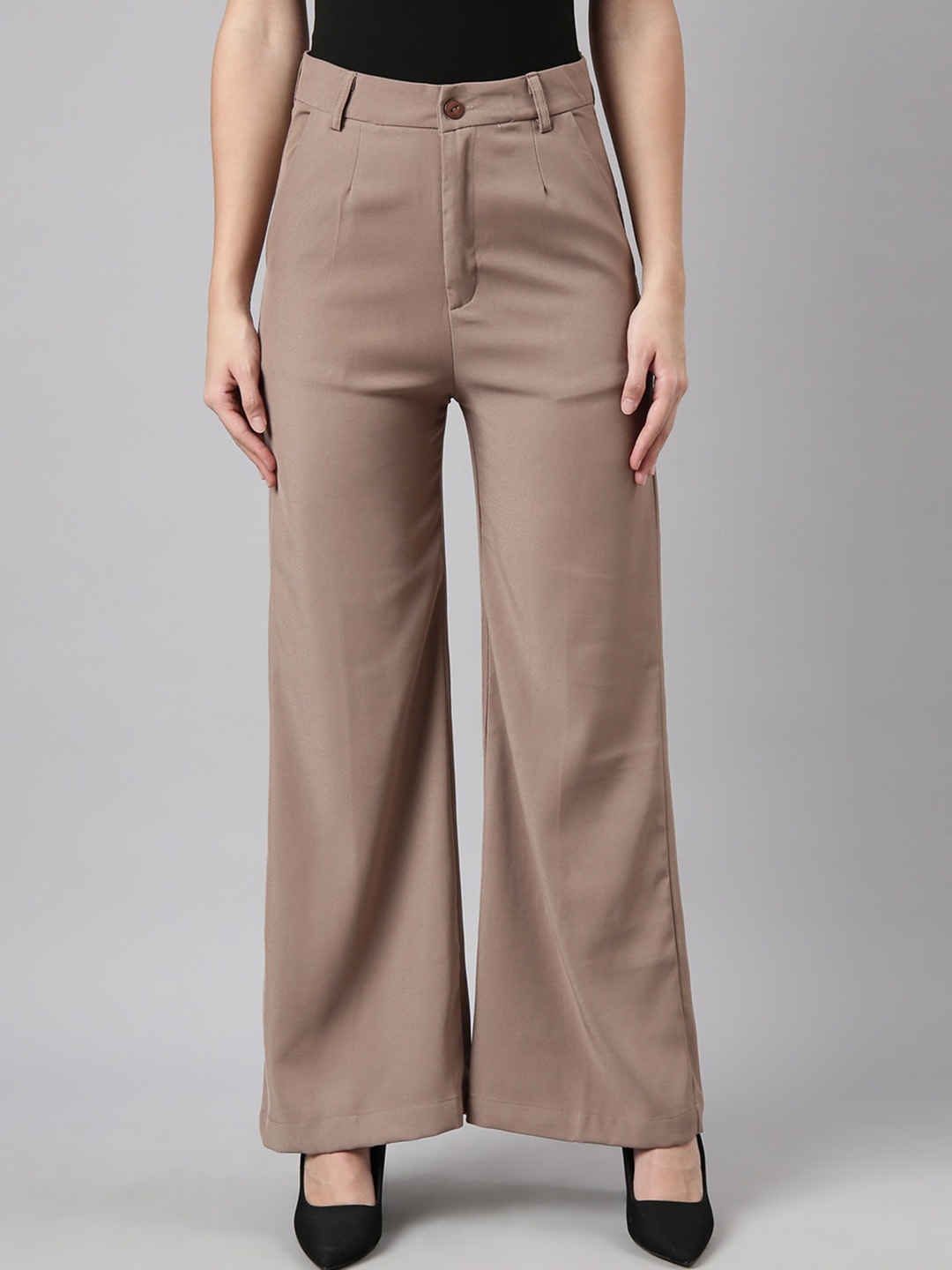 

SHOWOFF Women Comfort Fit Mid Rise Cotton Parallel Trouser, Brown