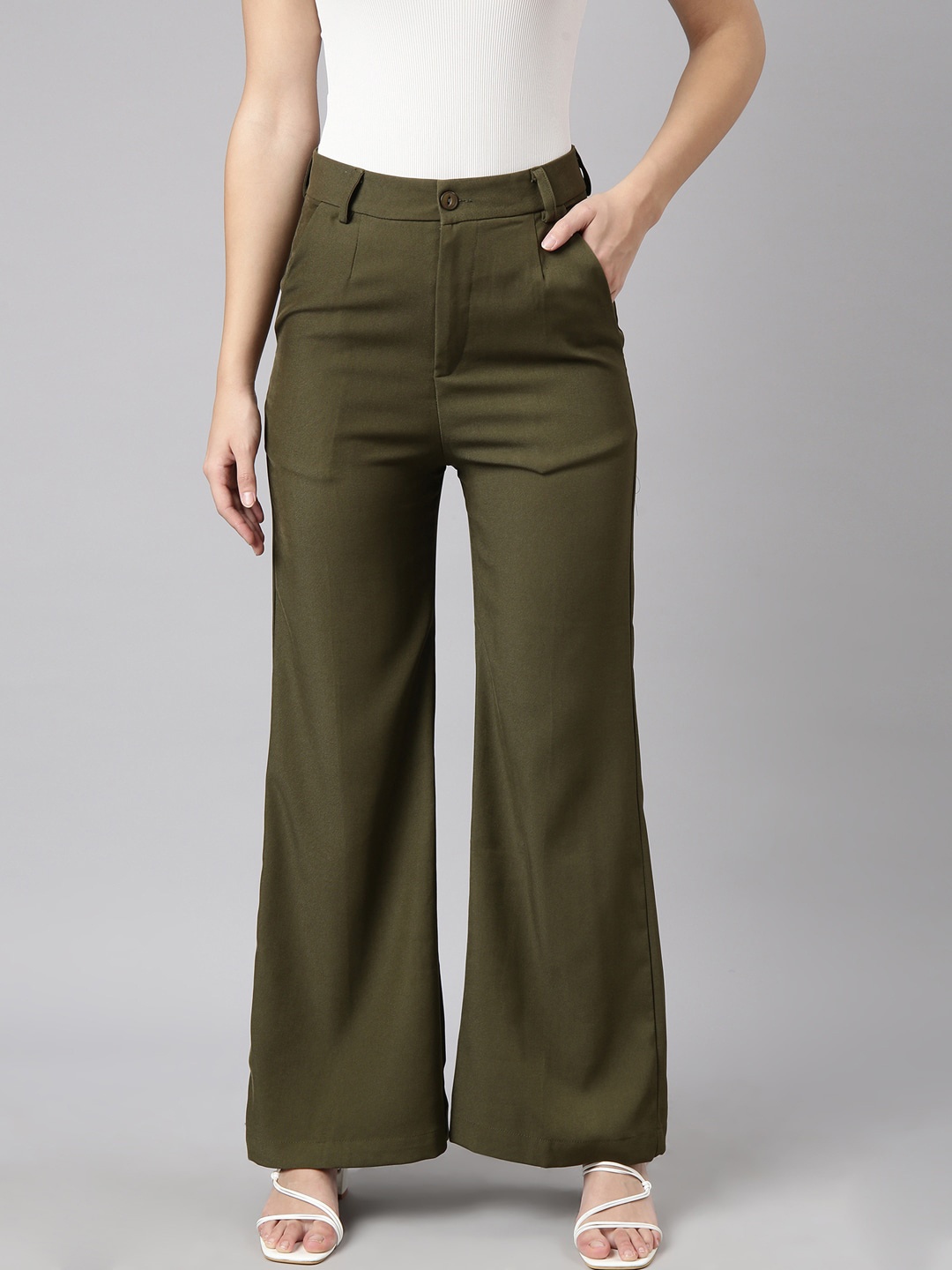 

SHOWOFF Women Comfort Fit Mid Rise Cotton Parallel Trouser, Olive