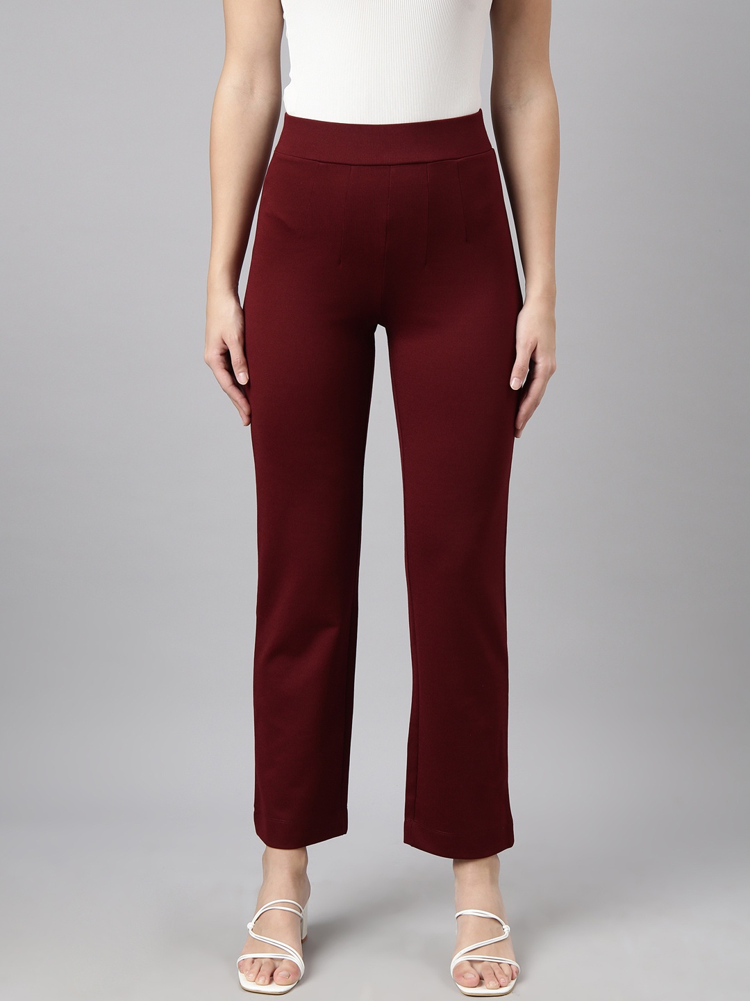 

SHOWOFF Women Comfort Cotton Straight Fit Regular Trouser, Maroon