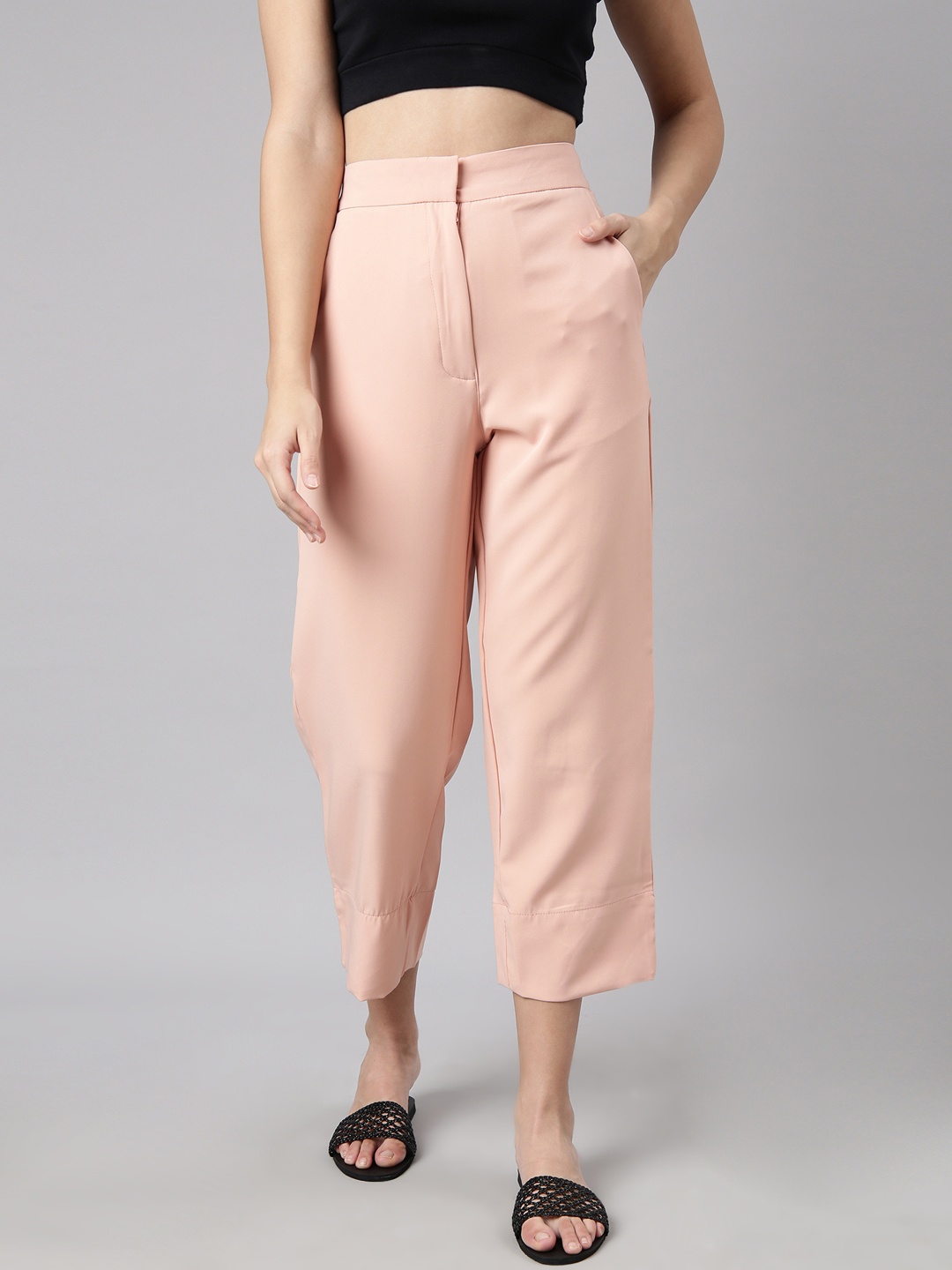 

SHOWOFF Women Comfort Straight Fit Cotton Parallel Trouser, Peach