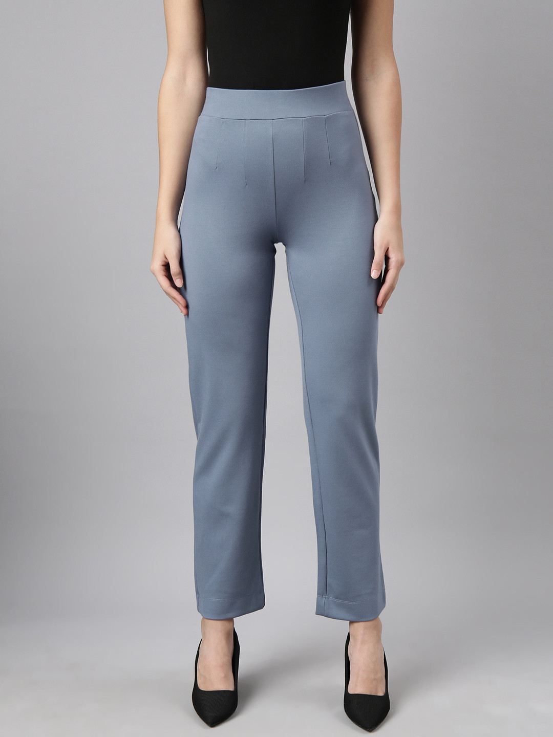 

SHOWOFF Women Comfort Straight Fit Cotton Regular Trouser, Blue
