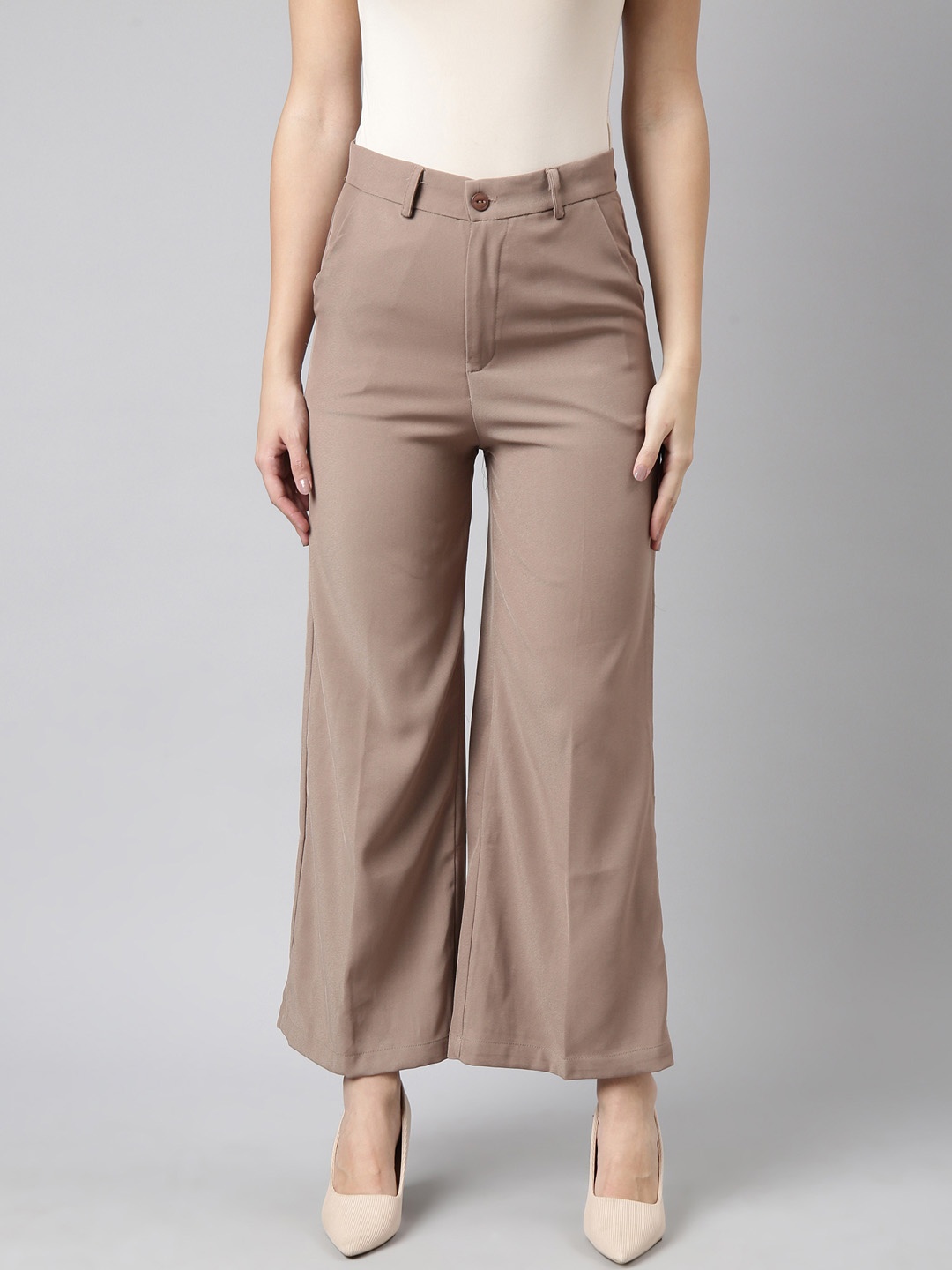 

SHOWOFF Mid-Rise Regular Fit Cotton Comfort Parallel Trousers, Beige