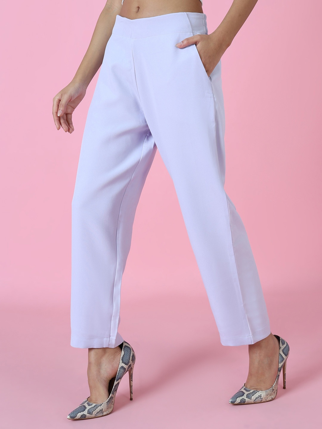 

SHOWOFF Mid-Rise Regular Fit Cotton Comfort Casual Trousers, Lavender