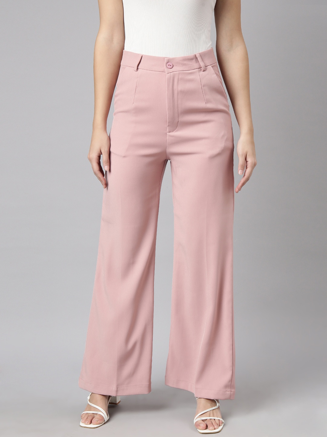 

SHOWOFF Women Comfort Cotton Regular Fit Parallel Trousers, Peach