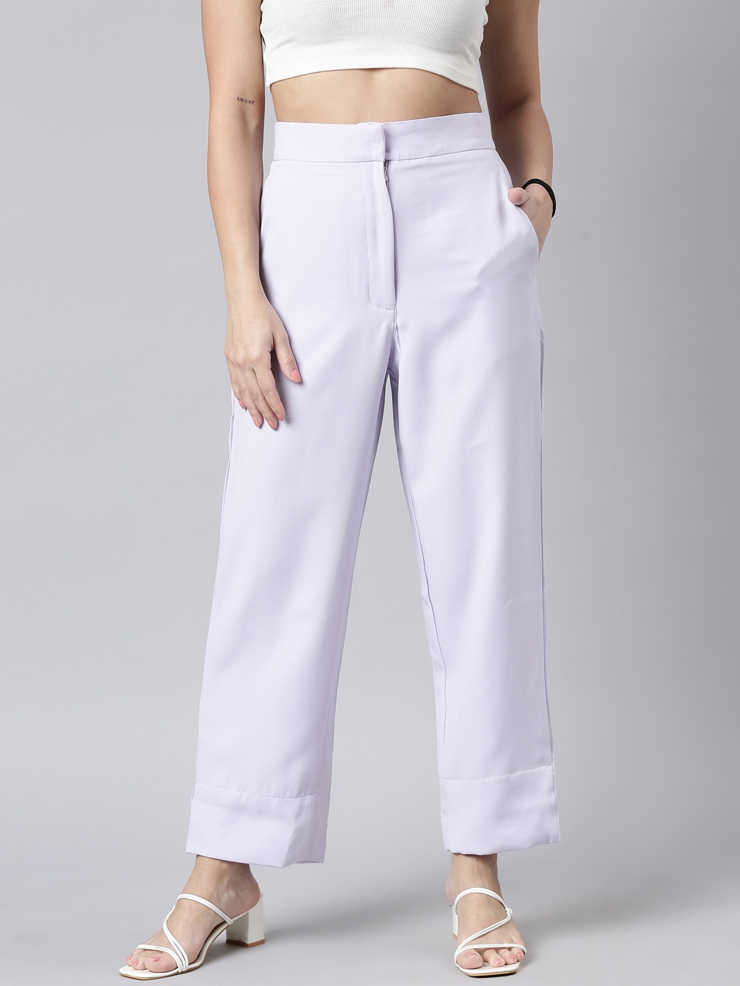 

SHOWOFF Women Comfort Straight Fit Cotton Parallel Trouser, Lavender