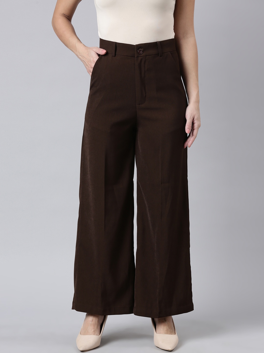 

SHOWOFF Women Comfort Cotton Parallel Trouser, Brown