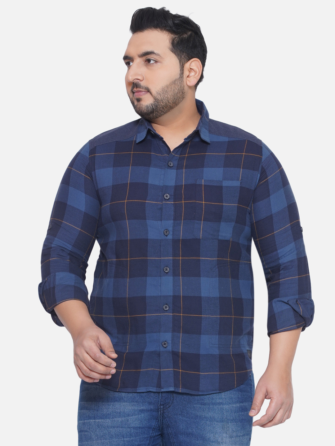 

Santonio Plus Size Classic Checked Printed Pure Cotton Casual Shirt, Blue
