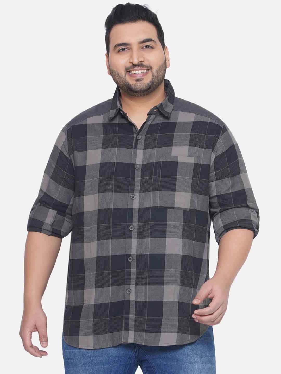 

Santonio Plus Size Classic Buffalo Checked Cotton Casual Shirt, Grey