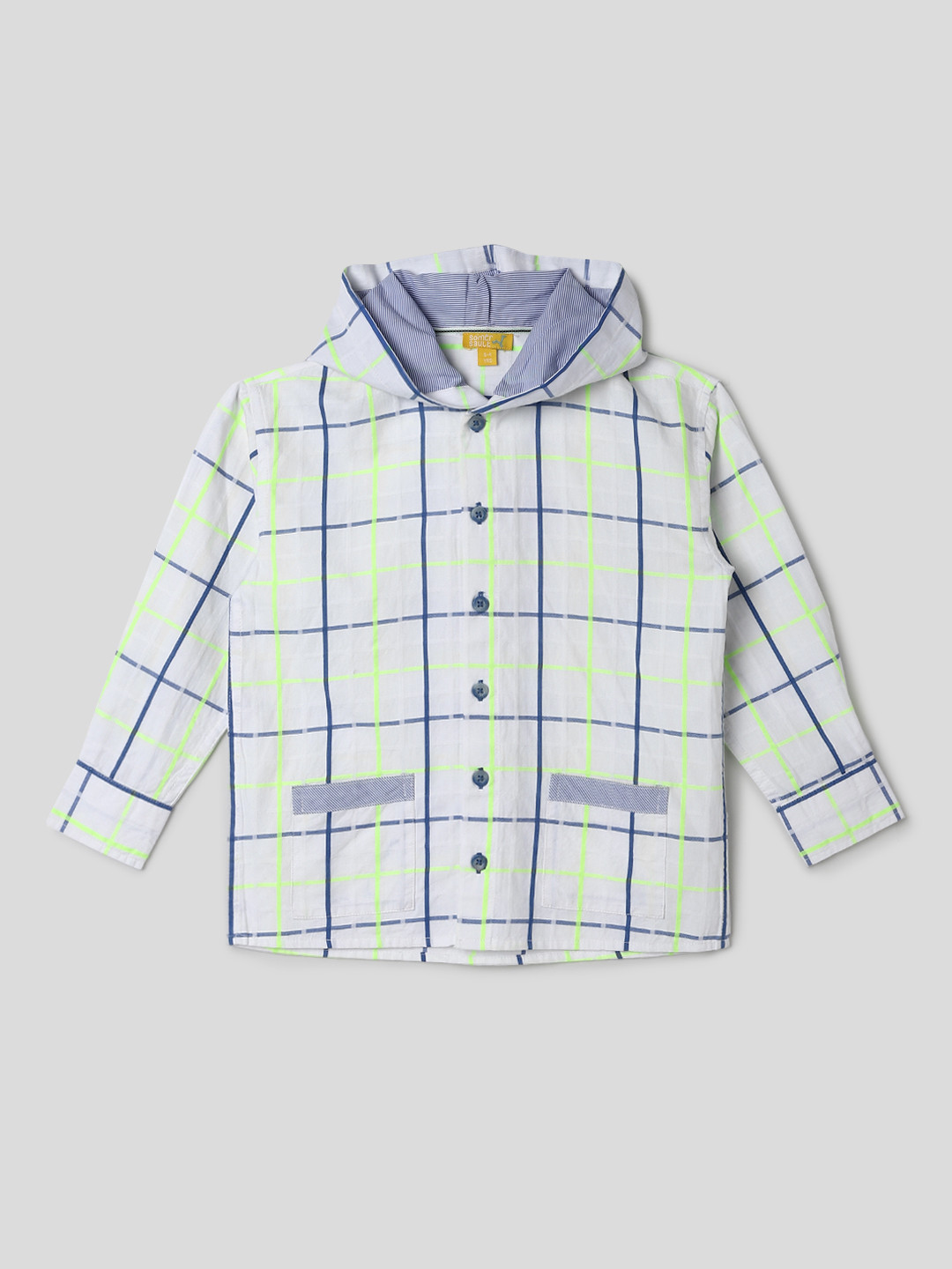 

Somersault Boys Windowpane Checked Hooded Neck Pure Cotton Shirt, White