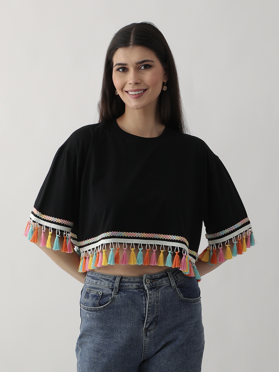 

VYVE Tassel Oversized Crop Top, Black