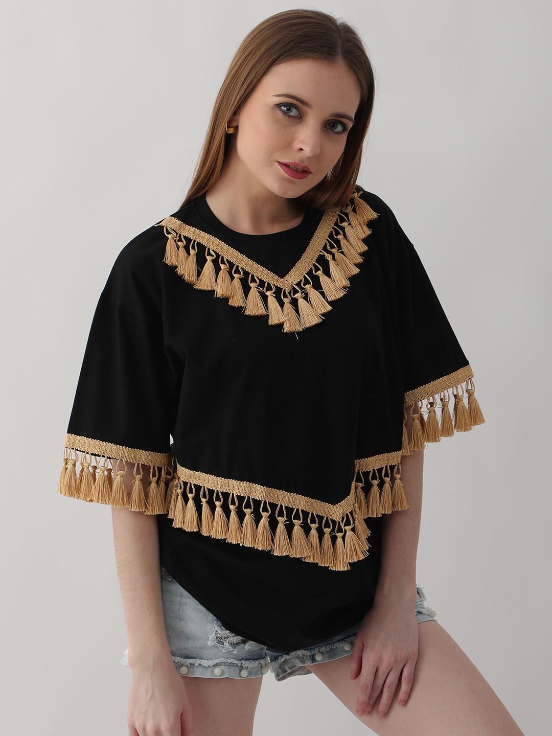 

VYVE Tassel Oversized Top, Black