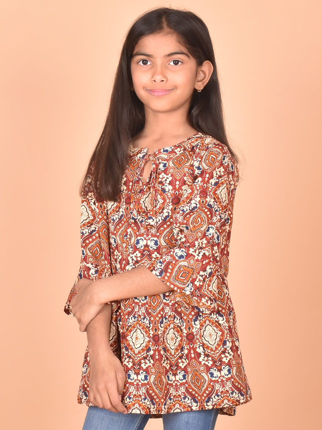 

BAESD Girls Ethnic Motifs Printed Empire Opaque Casual Top, Brown