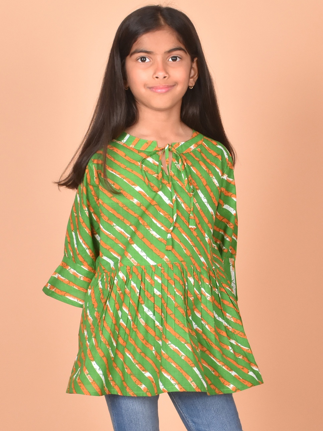 

BAESD Girls Stripe Printed Tie-Up Neck Cotton Top, Green