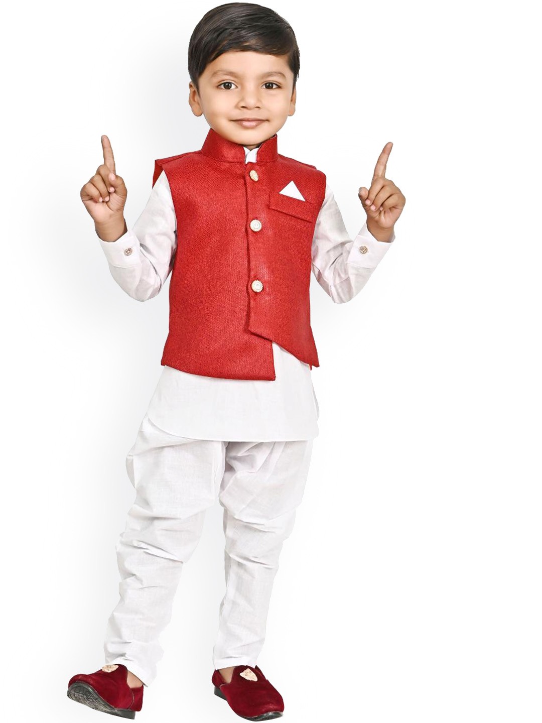 

BAESD Boys Mandarin Collar Long Sleeves Pure Cotton Kurta with Pyjamas, Red