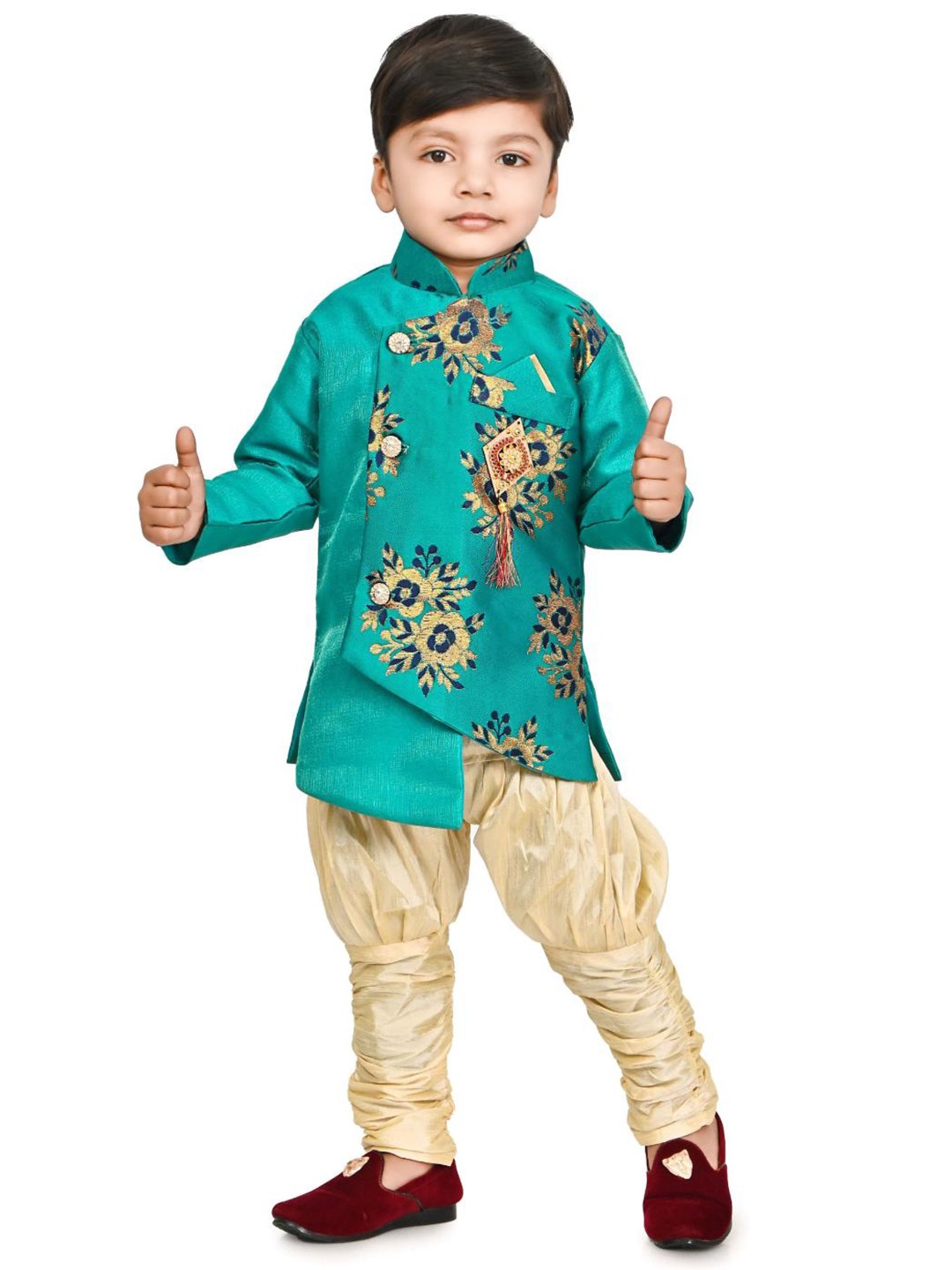 

BAESD Boys Floral Printed Mandarin Collar Regular Empire Kurta with Pyjamas, Green