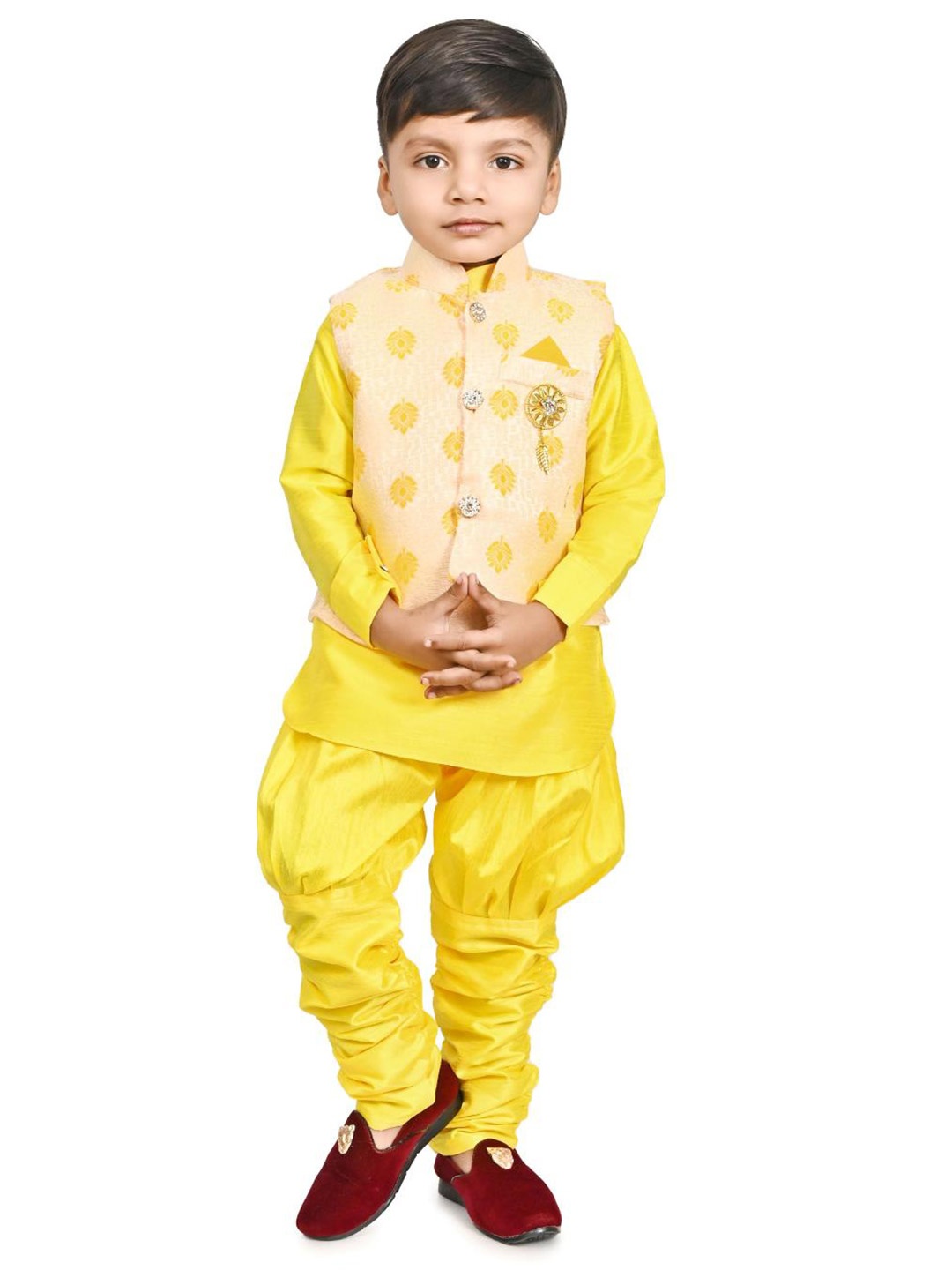 

BAESD Boys Mandarin Collar Regular Pure Cotton Kurta with Churidar, Yellow