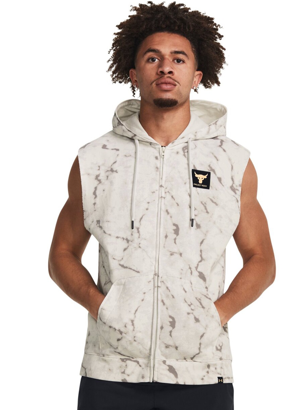 

UNDER ARMOUR Project Rock Rival Sleeveless Full-Zip Hooded Sweatshirt, White