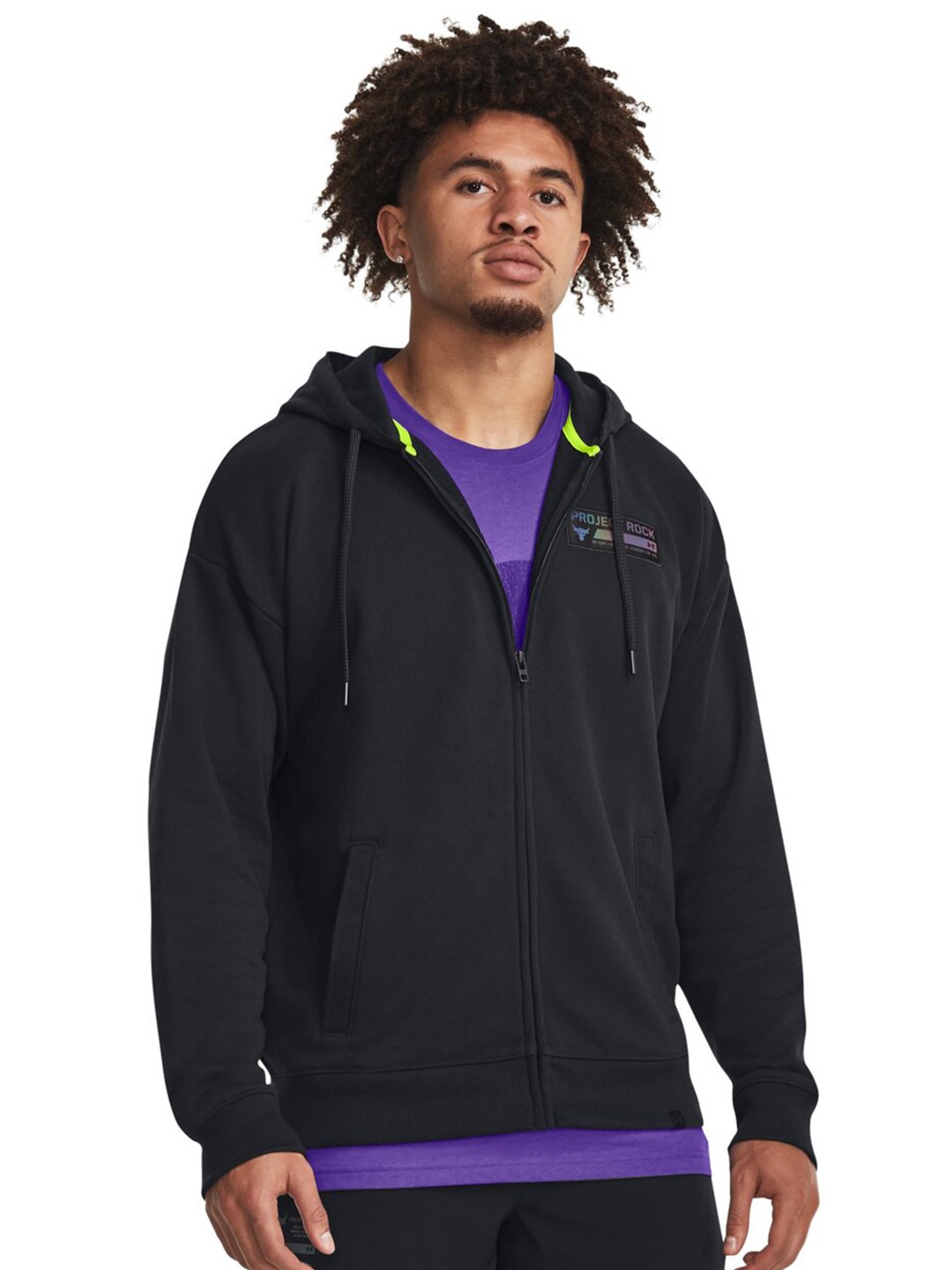 

UNDER ARMOUR M Project Rock Heavyweight Terry Full-Zip Hooded Sweatshirt, Black