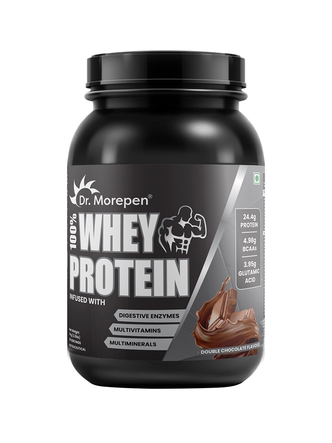 

Dr. Morepen Whey Protein infused with Digestive Enzymes - 1Kg - Chocolate Flavor, Black