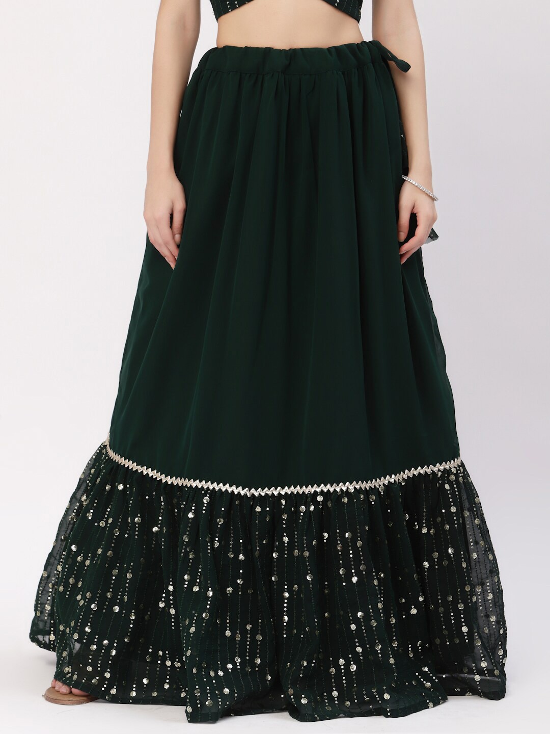 

studio rasa Embroidered Tiered Maxi Skirt With Can-Can, Green