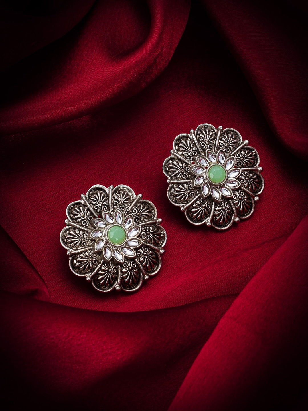 

aadita Gold-Plated Stone-Studded Silver Contemporary Studs Earrings