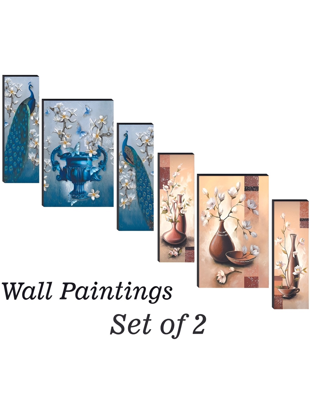 

WALLMAX Blue & White 3 Pieces Floral And Botanical Wall Arts