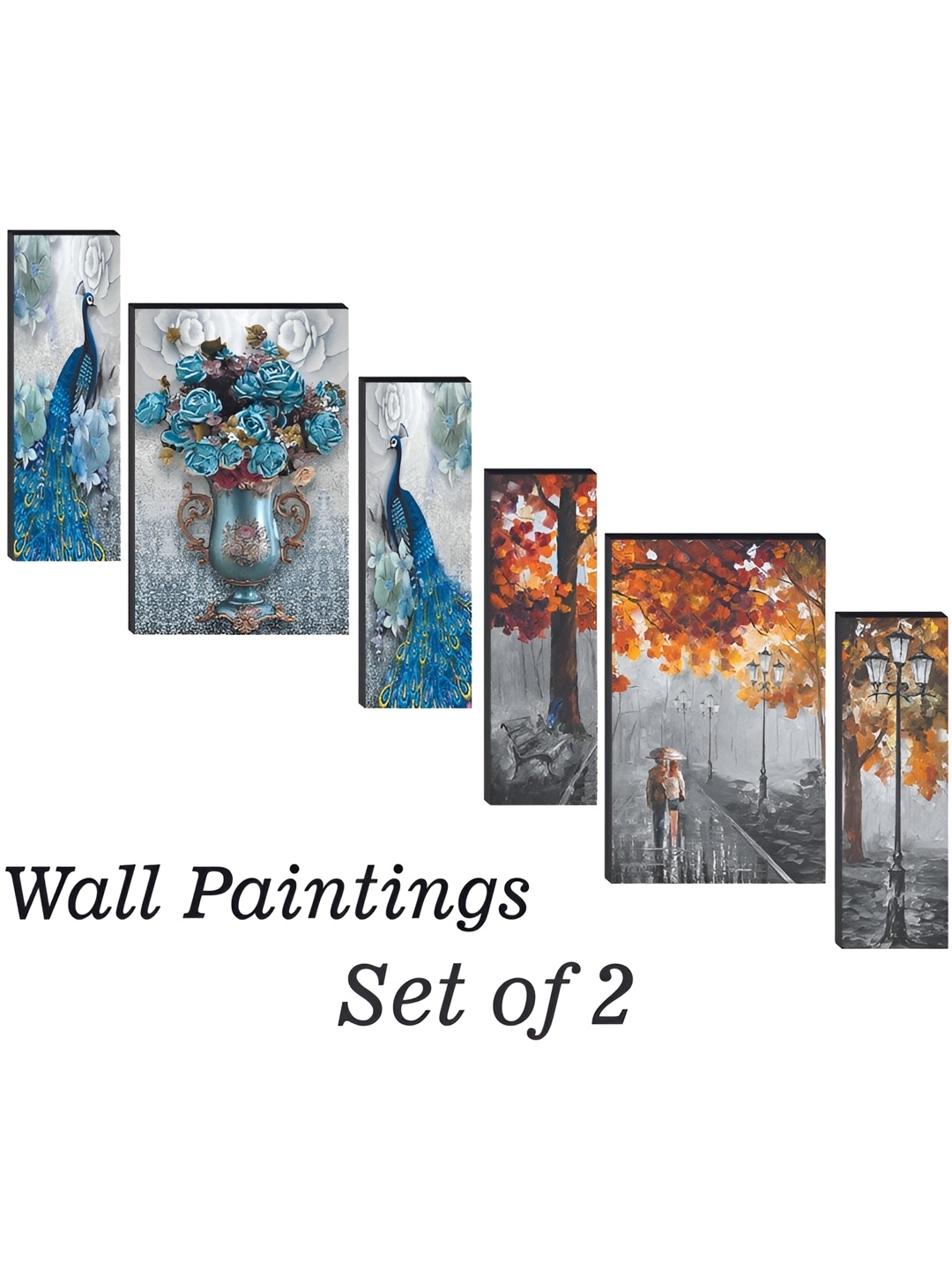 

WALLMAX Blue 6 Pieces Wooden Floral and Botanical Wall Art, Grey