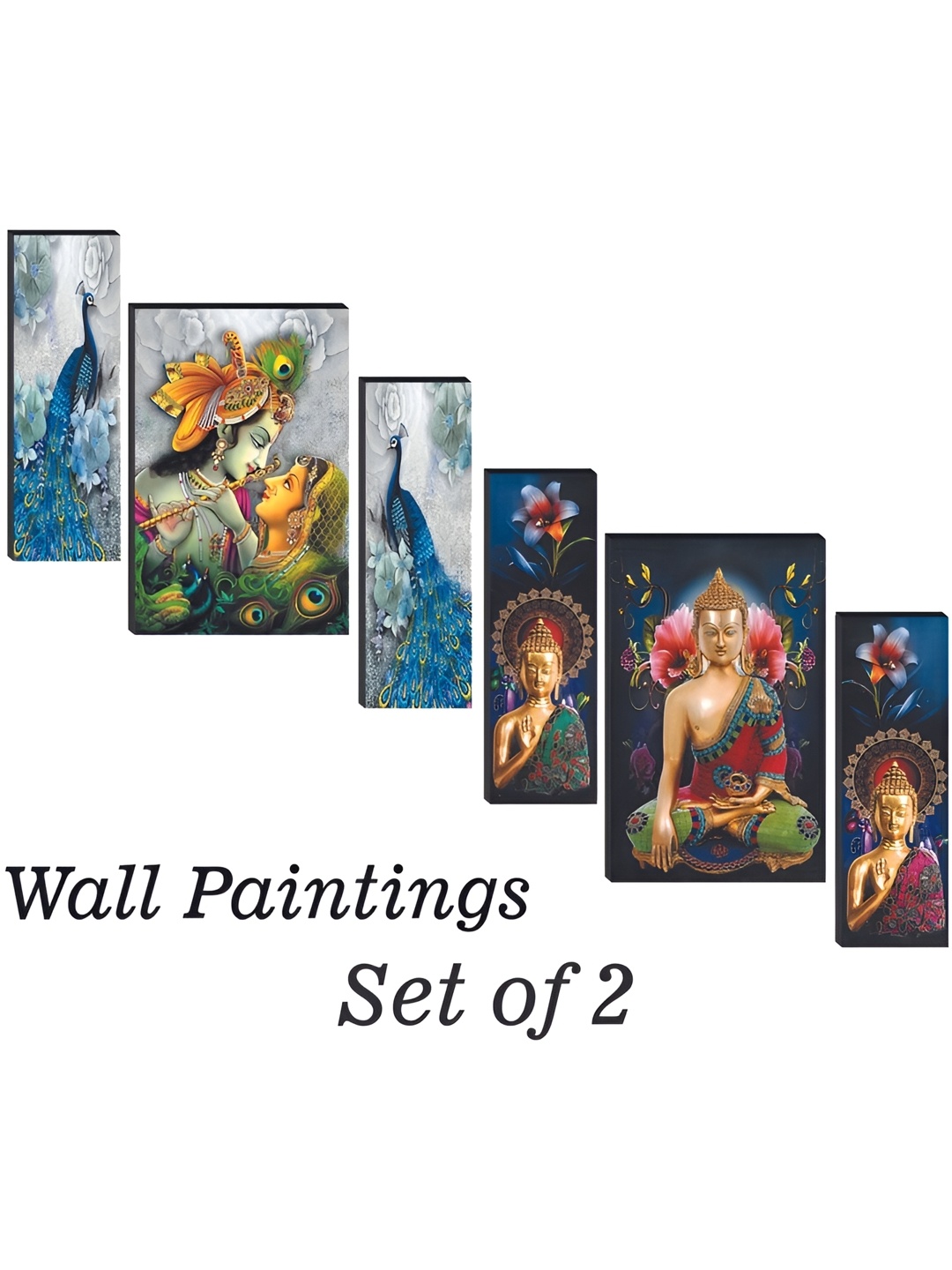 

WALLMAX Blue & Green 6 Pieces Wooden Paintings Wall Arts