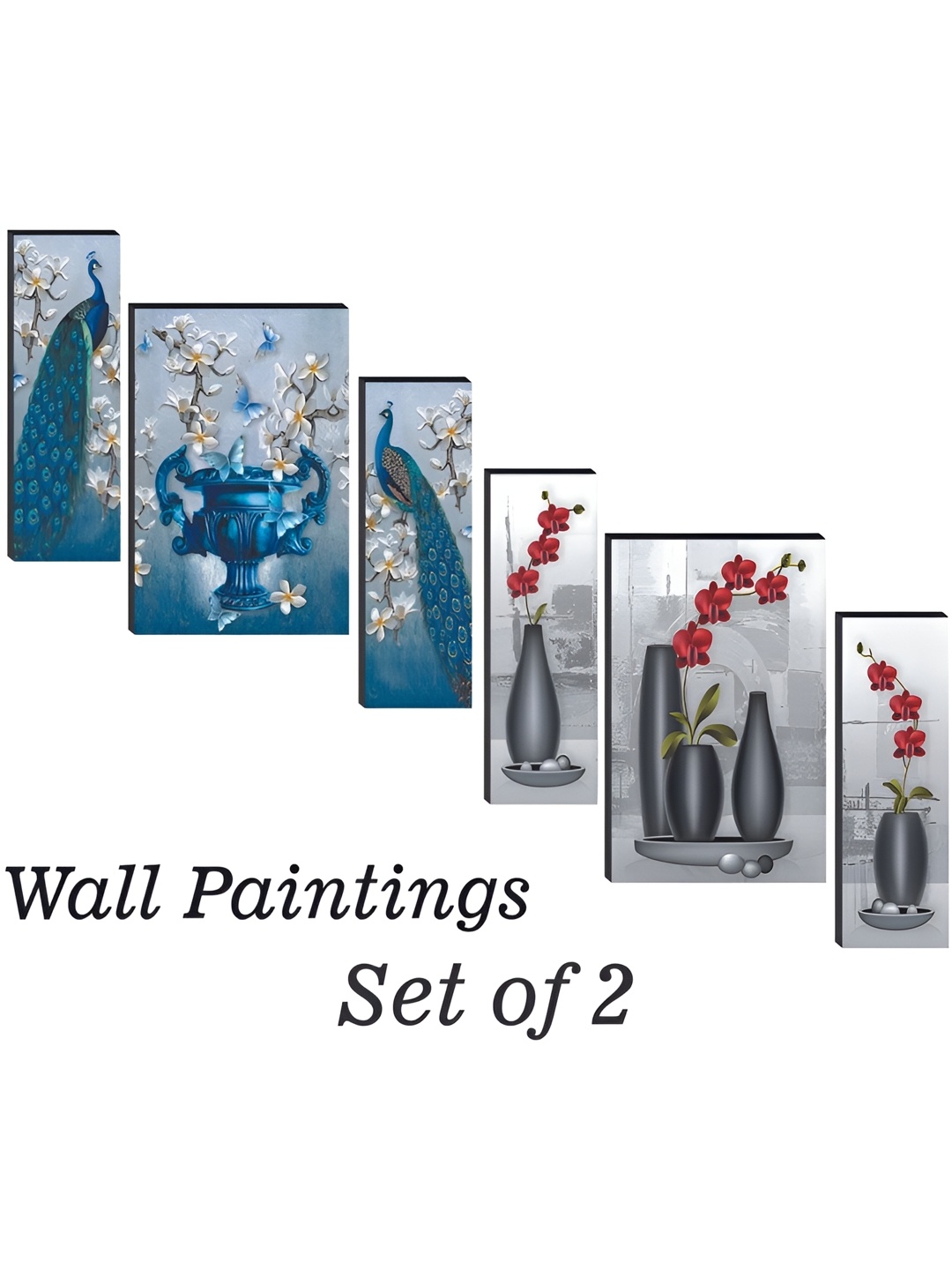 

WALLMAX Blue & Grey 6 Pieces Floral & Botanical Wall Arts