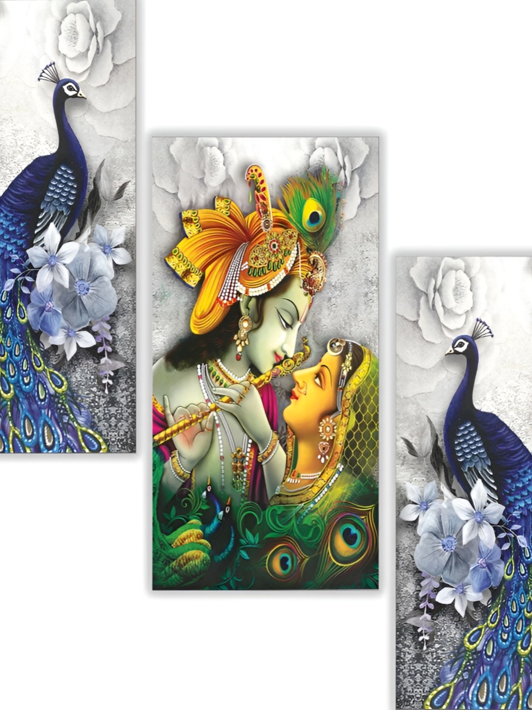 

WALLMAX Grey & Blue 3 Pieces UV Textured MDF Framed Painting Wall Art