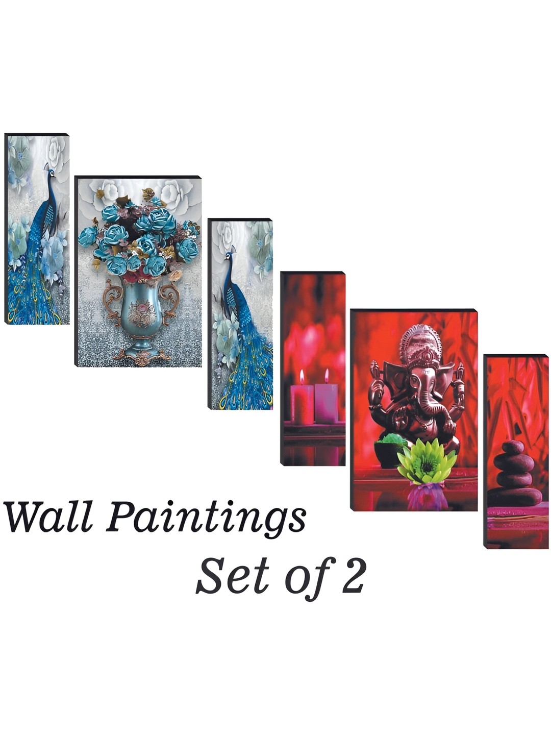 

WALLMAX Blue & Red 6 Pieces Wooden Paintings Wall Arts