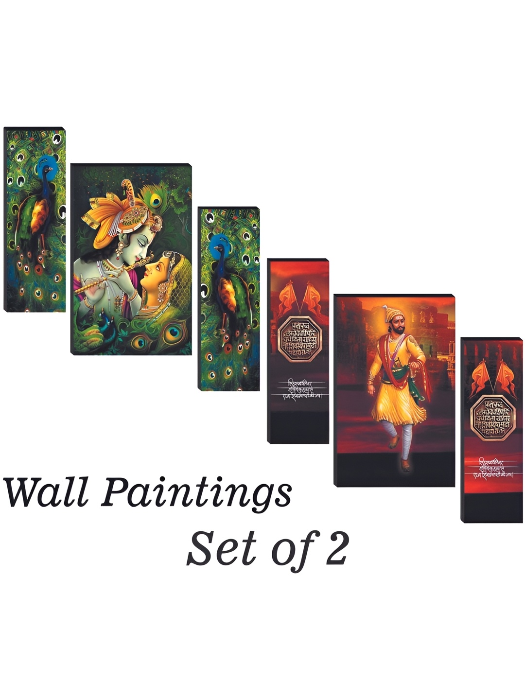 

WALLMAX Green & Orange 6 Pieces Religious UV Texured Framed Painting Wall Arts