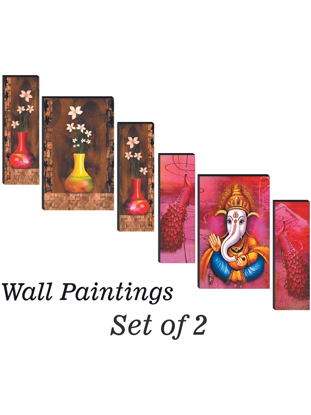 

WALLMAX Brown & Pink 6 Pieces Religious UV Texured Framed Painting Wall Arts