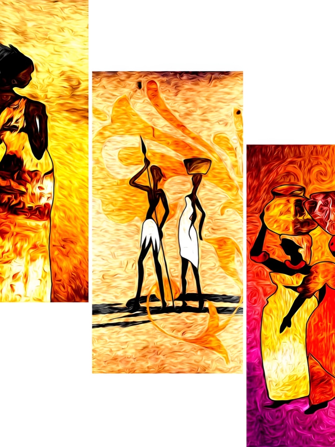 

WALLMAX Gold Toned & Orange 3 Piece Wooden Paintings Wall Art