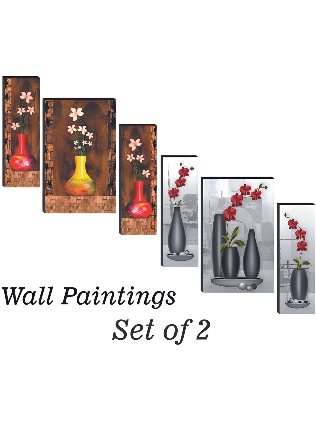 

WALLMAX 6 Pieces Wood Floral and Botanical Wall Paintings, Multi