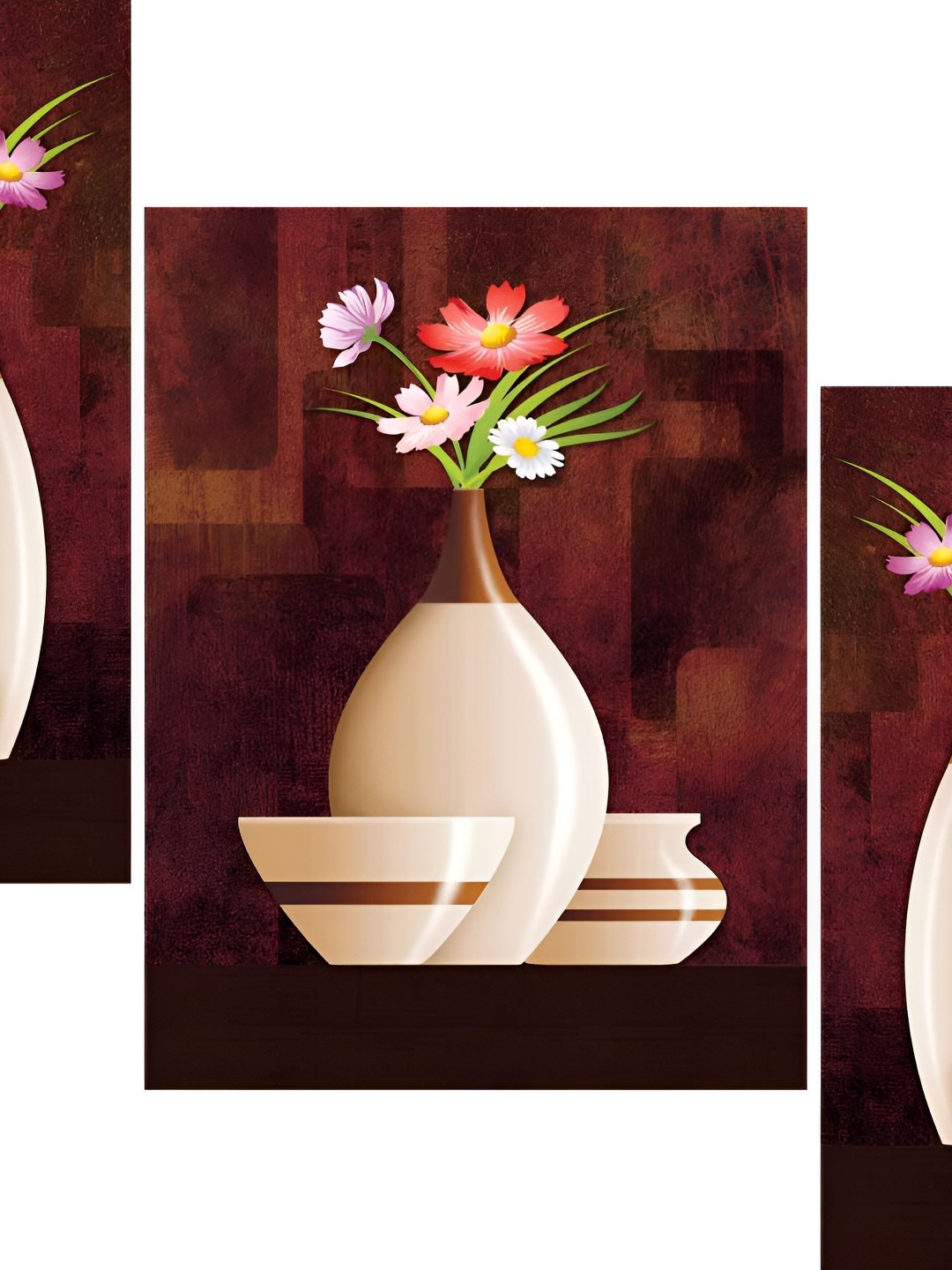 

WALLMAX White & Brown 3 Pieces Floral And Botanical Wall Arts