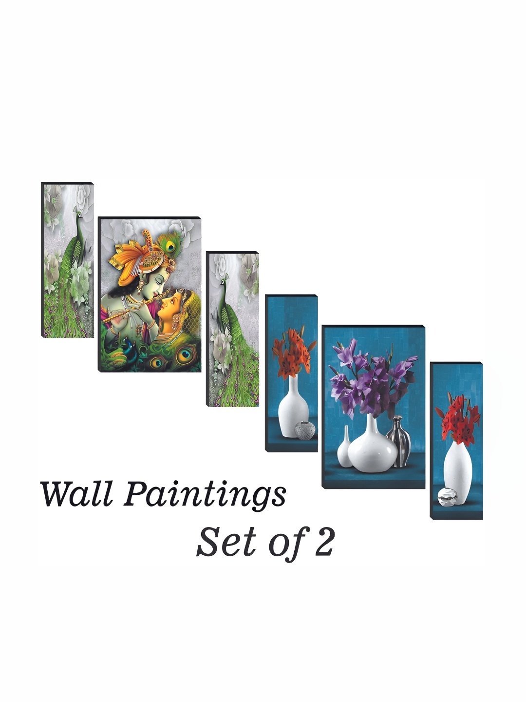 

WALLMAX Green & Blue 6 Pieces Wooden Paintings Wall Arts