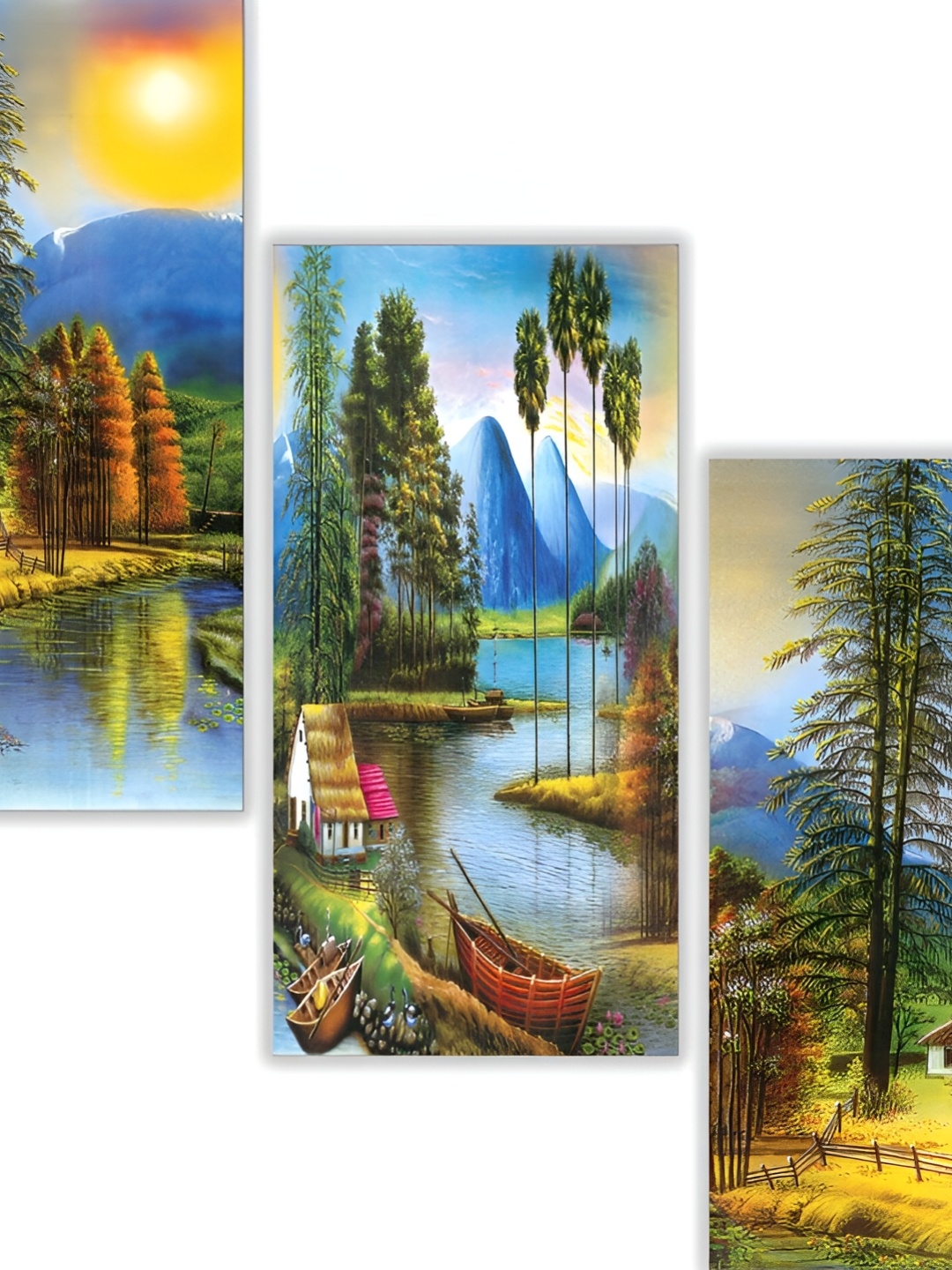 

WALLMAX Blue & Yellow 3 Pieces Wooden Painting Wall Art