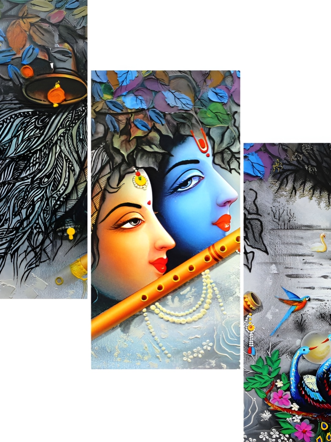 

WALLMAX Blue & Grey 3 Pieces Wooden Religious Wall Arts