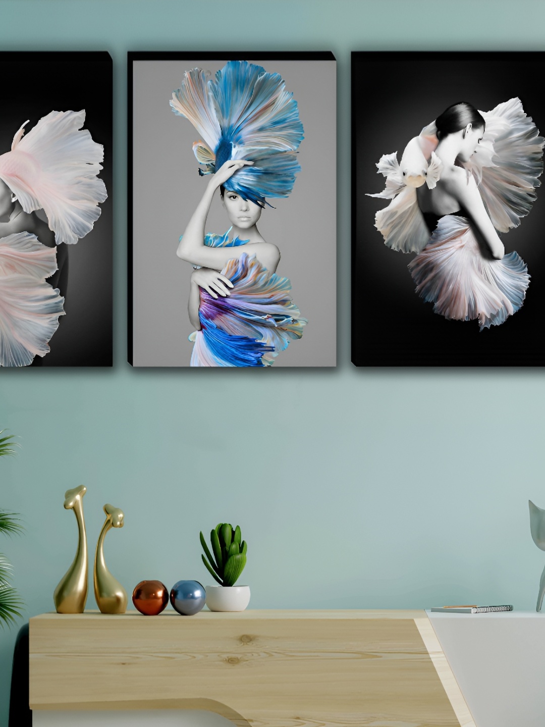 

WALLMAX Blue & Grey 3 Piece Abstract Wall Arts